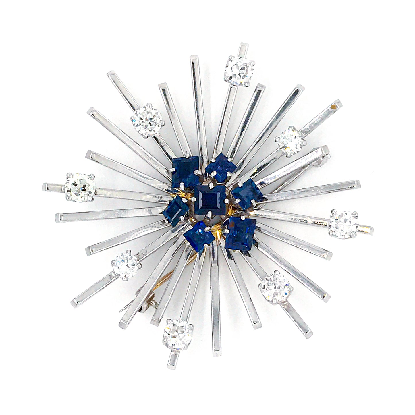 Estate Platinum Sapphire and Diamond Brooch