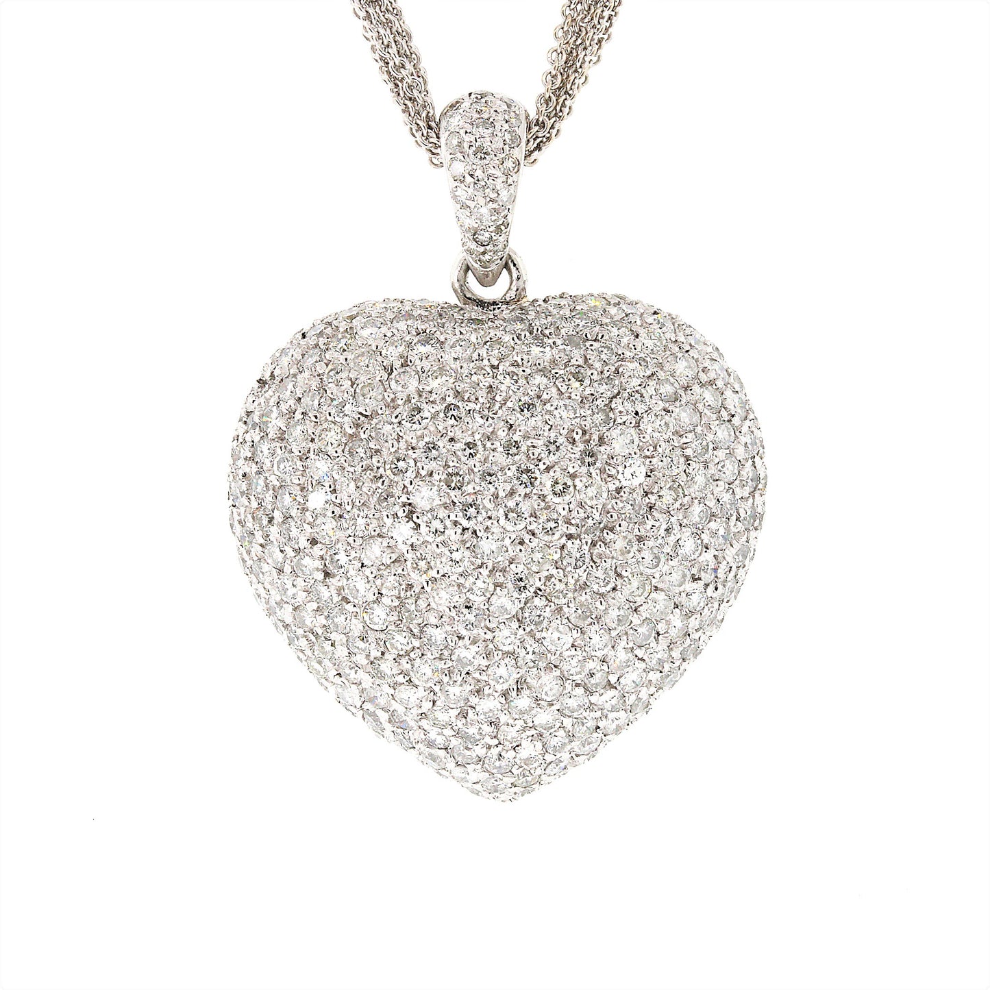 Platinum Diamond Pave Heart with 7-row Chain Necklace