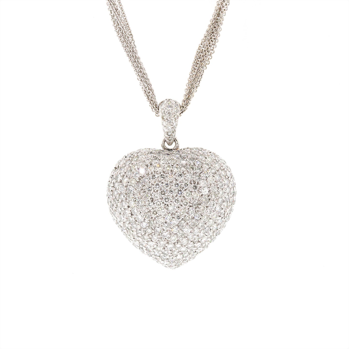 Platinum Diamond Pave Heart with 7-row Chain Necklace