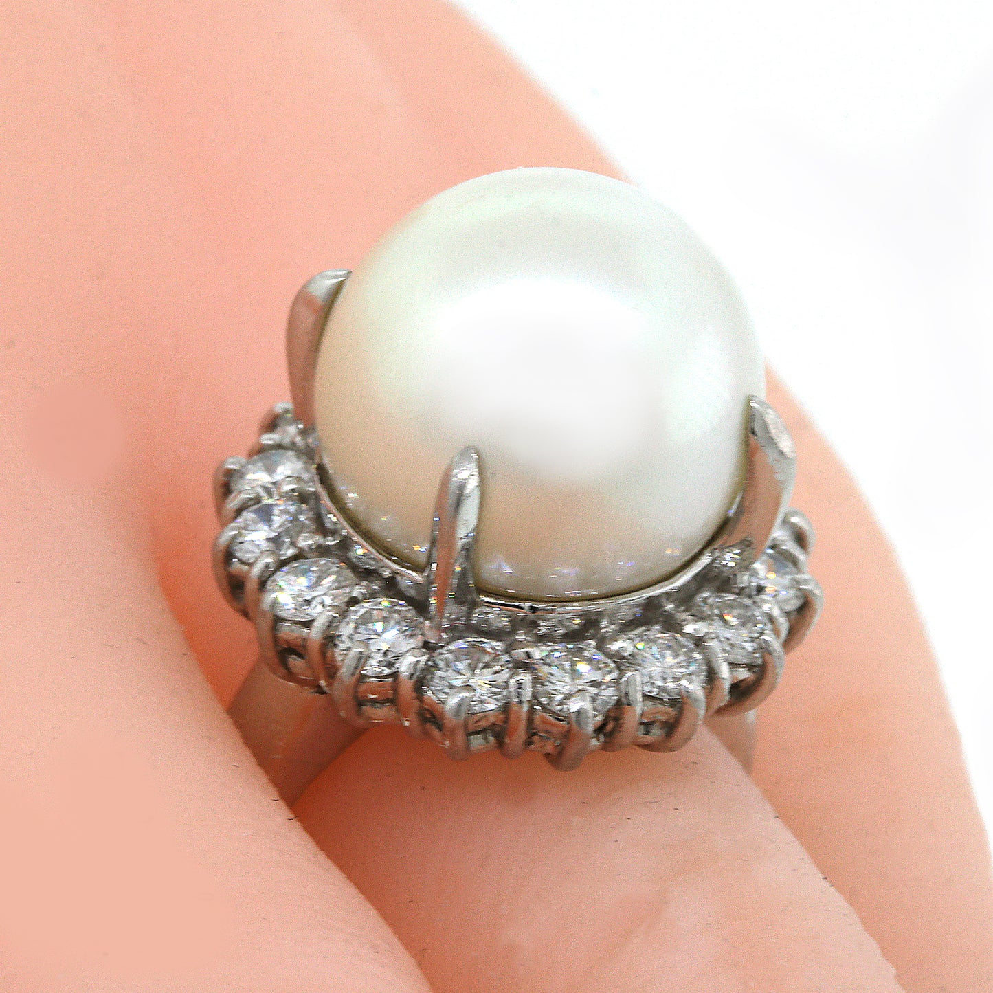 Beautiful Estate South Sea Pearl and Diamond Cocktail Ring