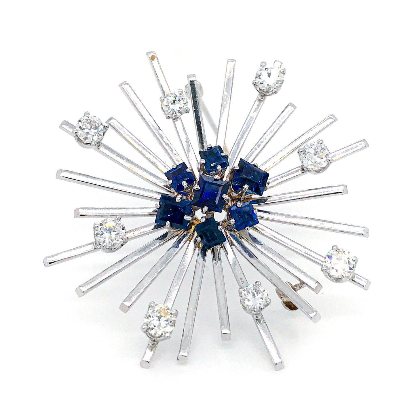Estate Platinum Sapphire and Diamond Brooch