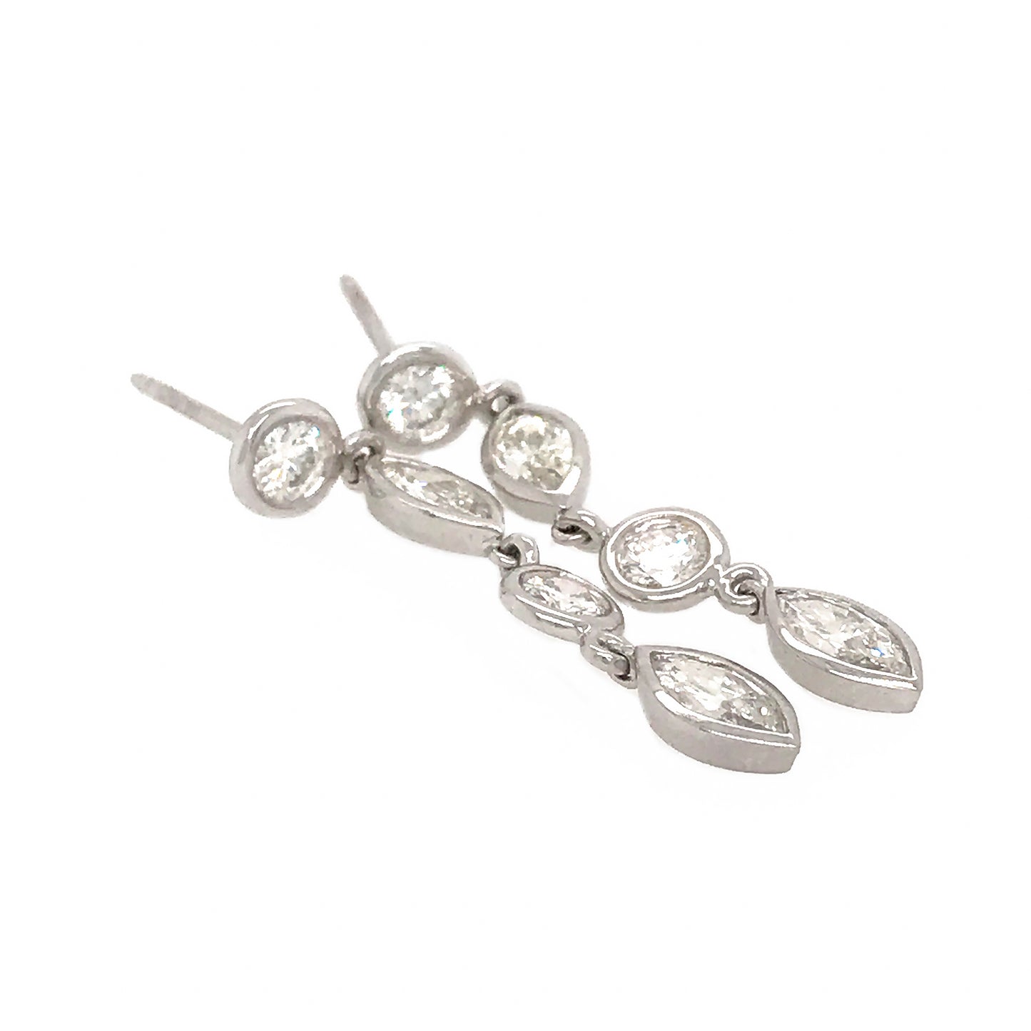 FAB DROPS 14k White Gold Round and Marquise Diamond Drop Earrings