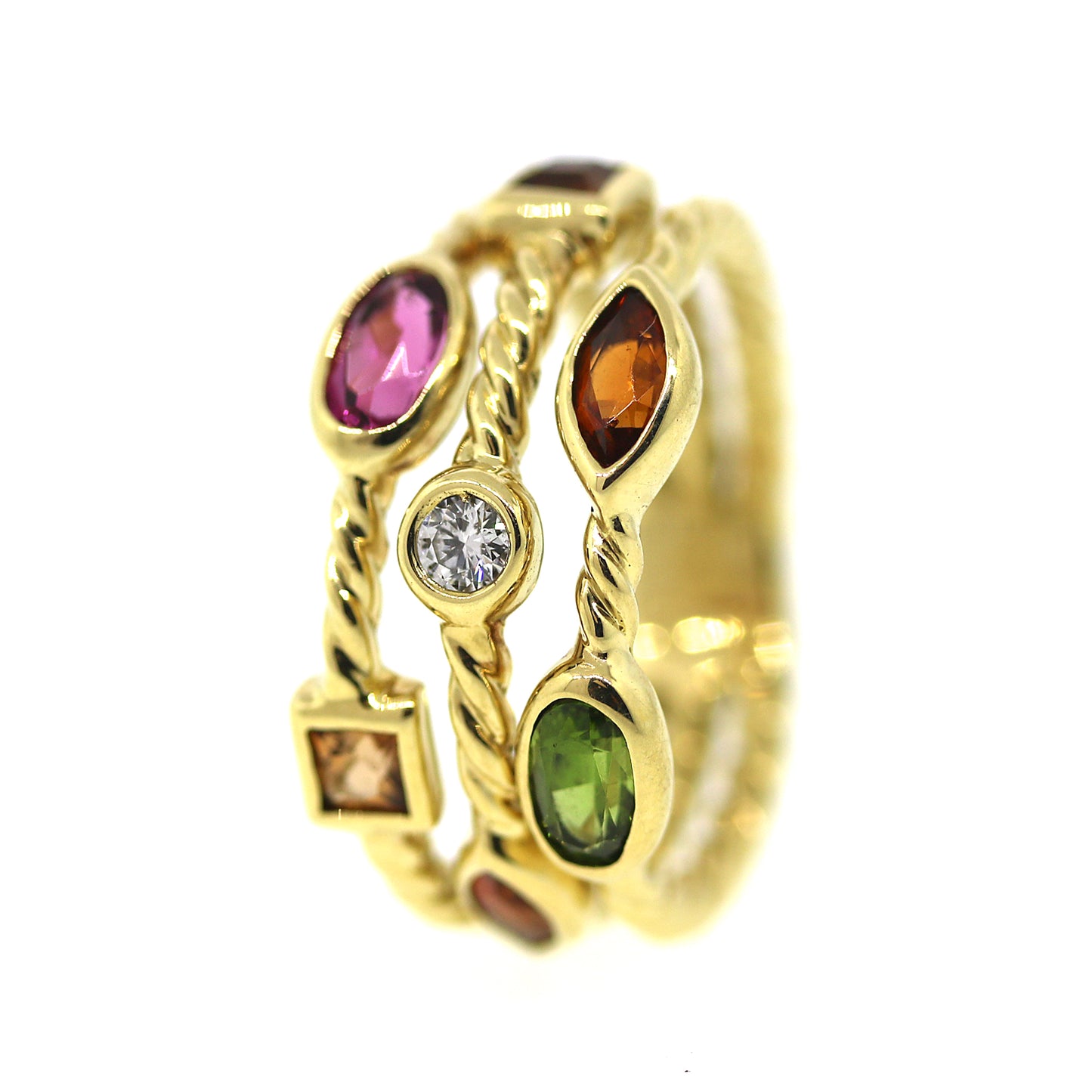 Diamond & Gemstone Triple Row Statement Ring