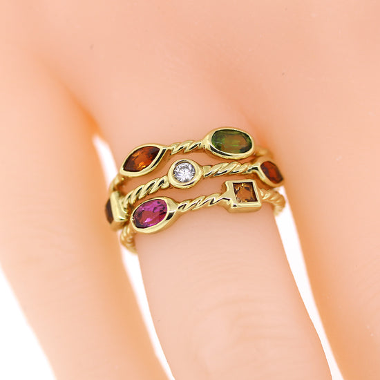 Diamond & Gemstone Triple Row Statement Ring