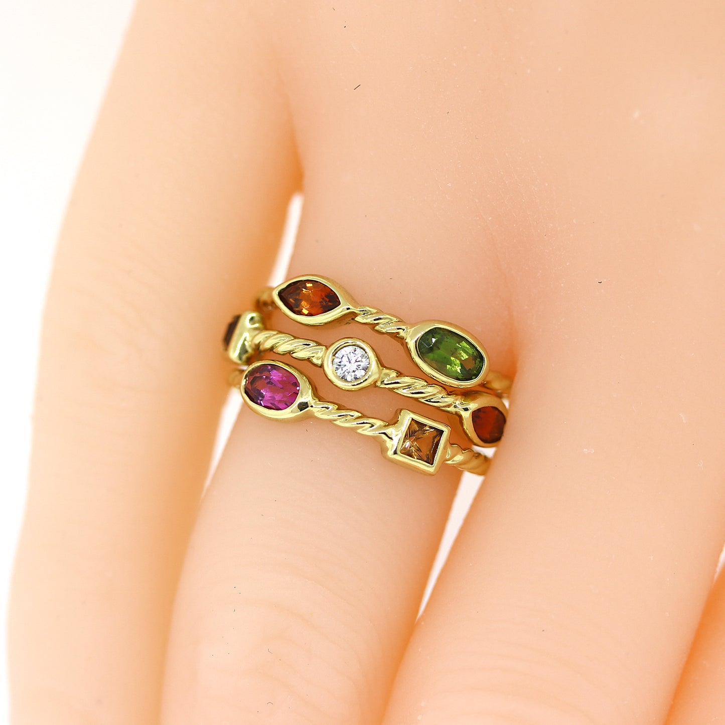 Diamond & Gemstone Triple Row Statement Ring