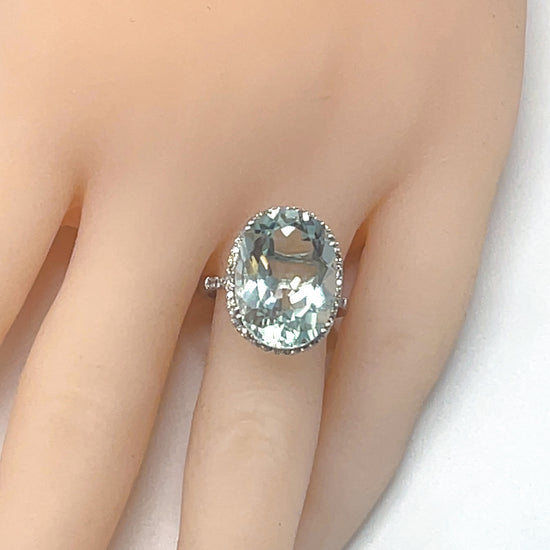 Aquamarine and Diamond 14k White Gold Ring
