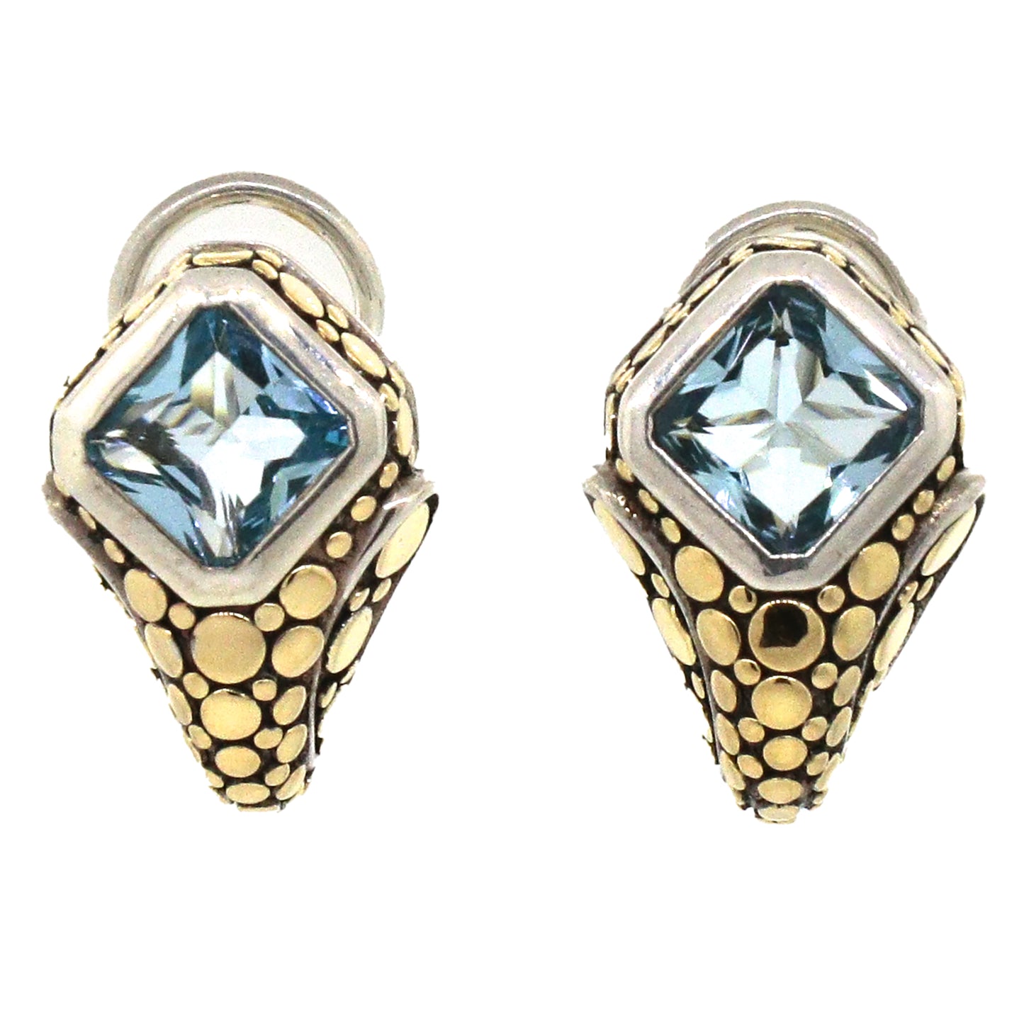 John Hardy Silver and Gold Blue Topaz Huggies Earrings