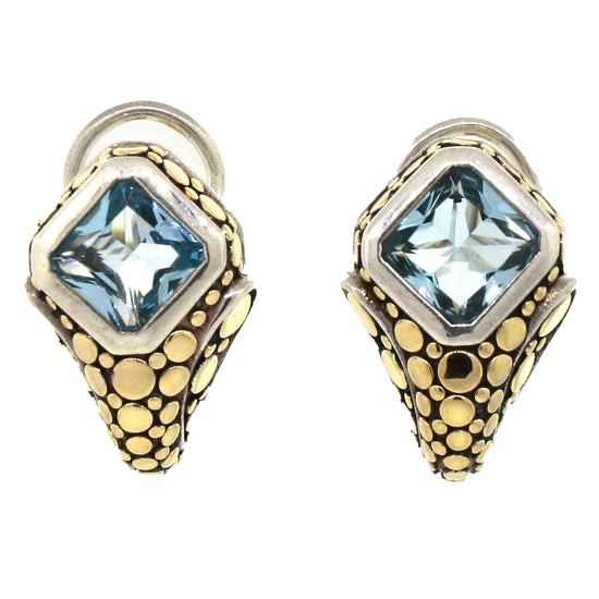 John Hardy Silver and Gold Blue Topaz Huggies Earrings