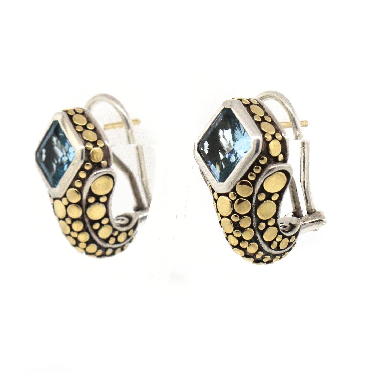 John Hardy Silver and Gold Blue Topaz Huggies Earrings