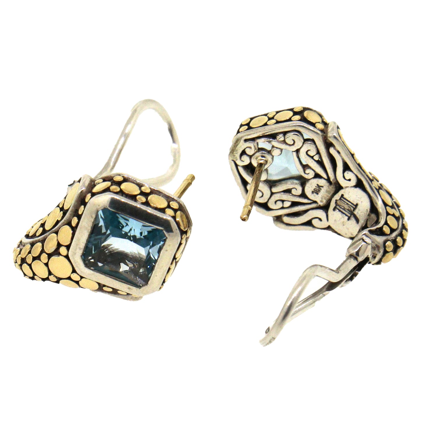 John Hardy Silver and Gold Blue Topaz Huggies Earrings