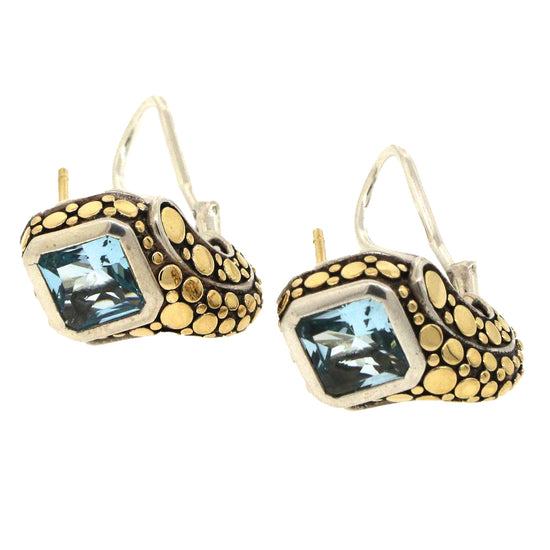 John Hardy Silver and Gold Blue Topaz Huggies Earrings