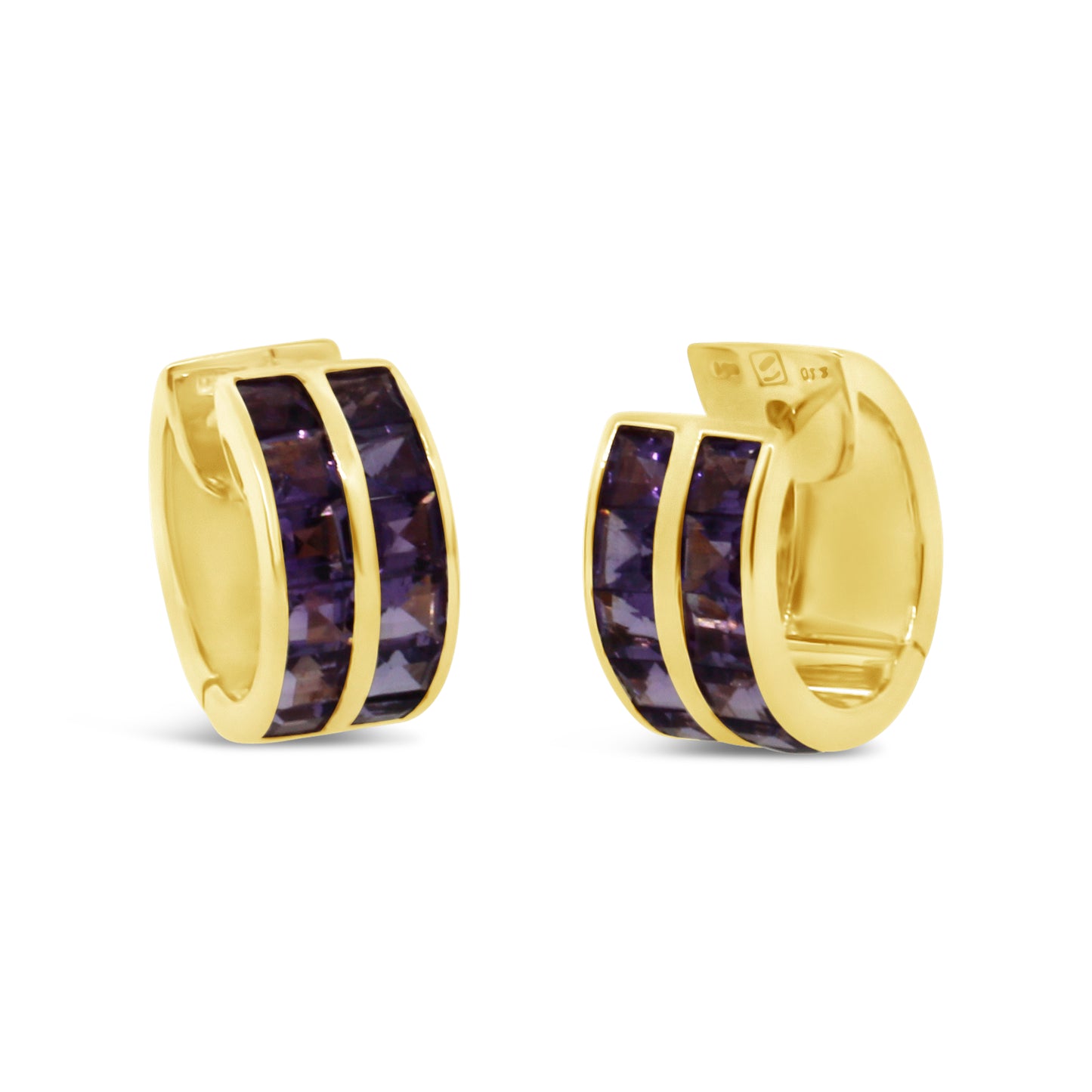 14k Yellow Gold Amethyst Hoop Earrings