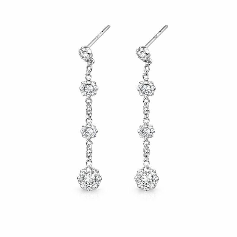 18 kt White Gold Dangle Floral Cluster Earrings