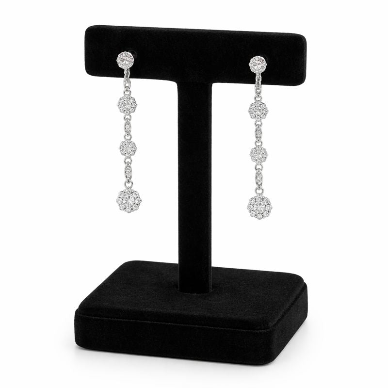 18 kt White Gold Dangle Floral Cluster Earrings