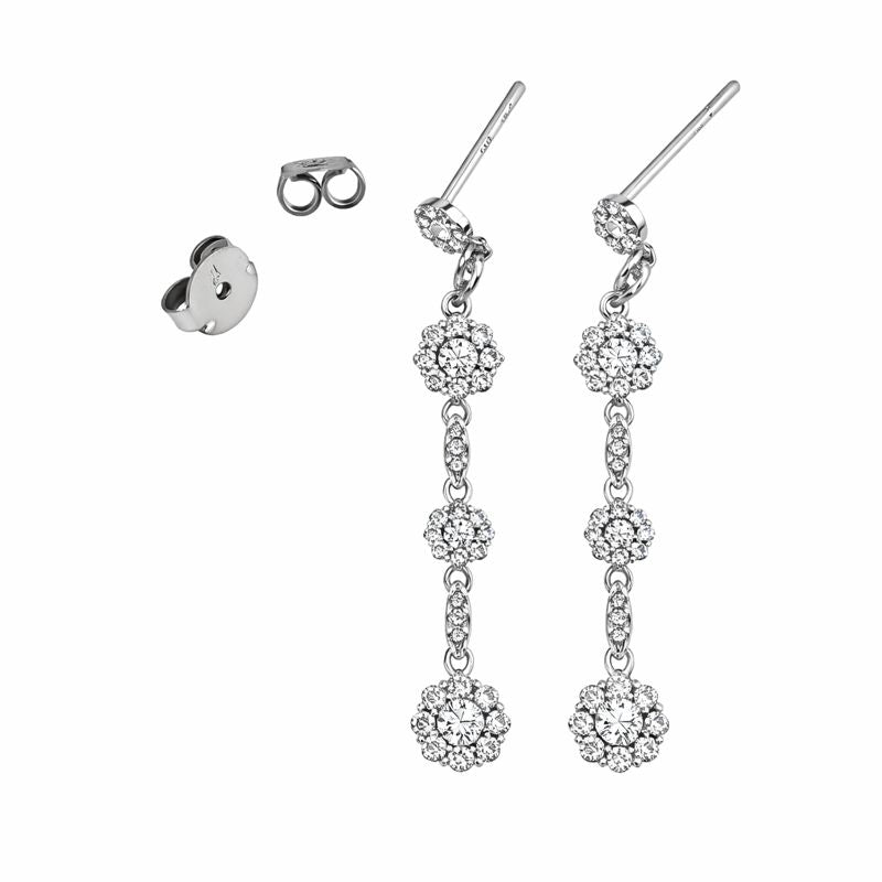 18 kt White Gold Dangle Floral Cluster Earrings