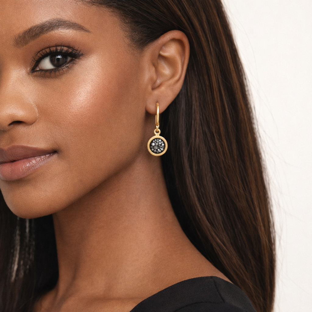 18k Yellow Gold Diamond Disc Inset Earrings