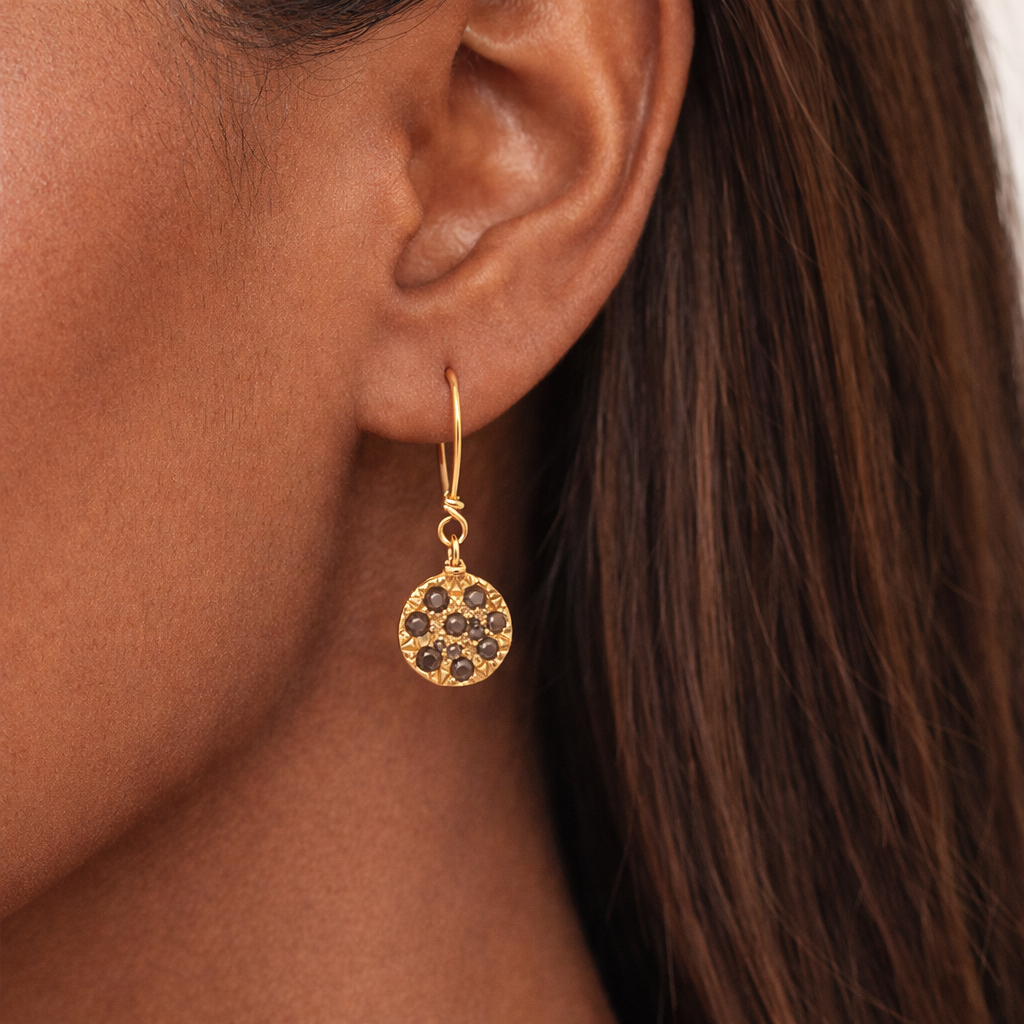 18k Yellow Gold with Rose Cut Diamond Dangle Earrings