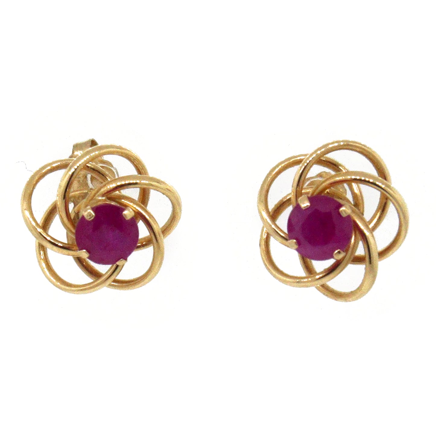 14k Yellow Gold Ruby Swirl Stud Earrings