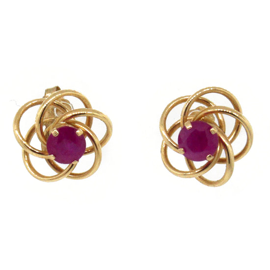 14k Yellow Gold Ruby Swirl Stud Earrings