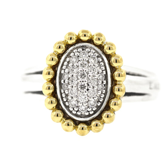 Preowned Lagos Pave Ring, Silver and 18k Yellow GoldPreowned Lagos Pave Ring, Silver and 18k Yellow Gold