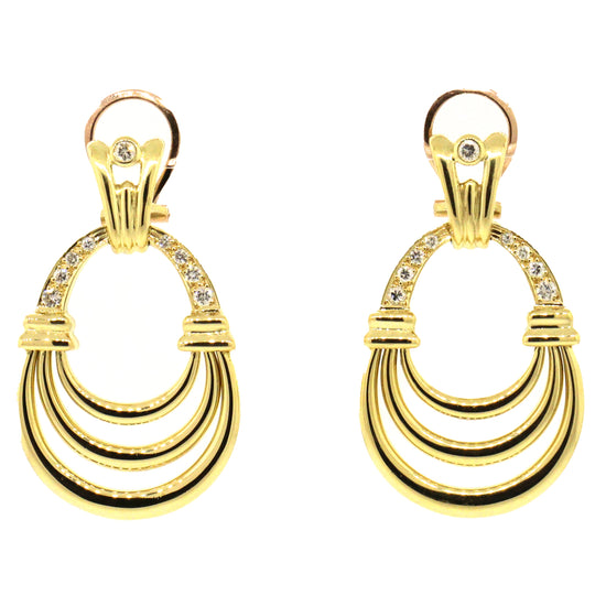 18k Yellow Gold Door Knocker Diamond Hanging Earrings