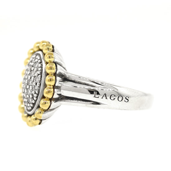 Preowned Lagos Pave Ring, Silver and 18k Yellow Gold