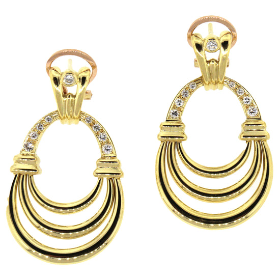 18k Yellow Gold Door Knocker Diamond Hanging Earrings