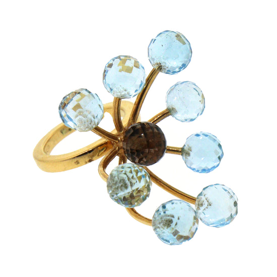 Pianegonda Blue Topaz and Brown Quartz Atmosphere Ring