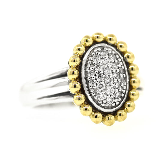 Preowned Lagos Pave Ring, Silver and 18k Yellow Gold