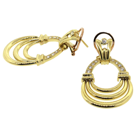 18k Yellow Gold Door Knocker Diamond Hanging Earrings