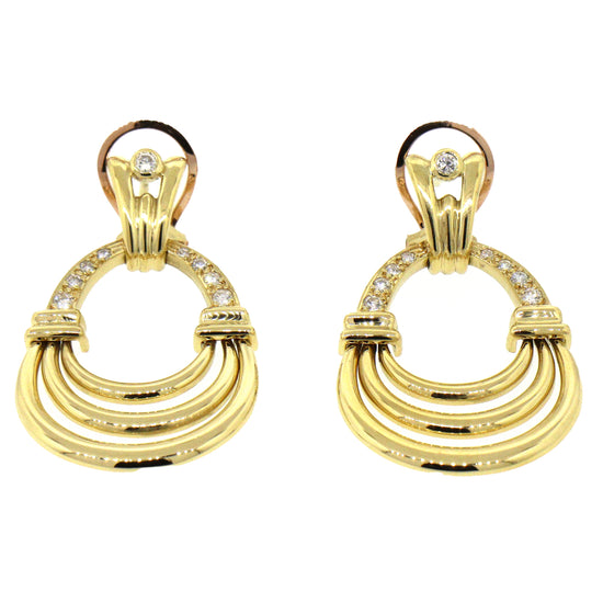 18k Yellow Gold Door Knocker Diamond Hanging Earrings