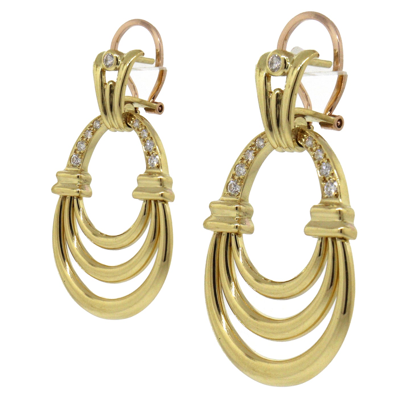 18k Yellow Gold Door Knocker Diamond Hanging Earrings