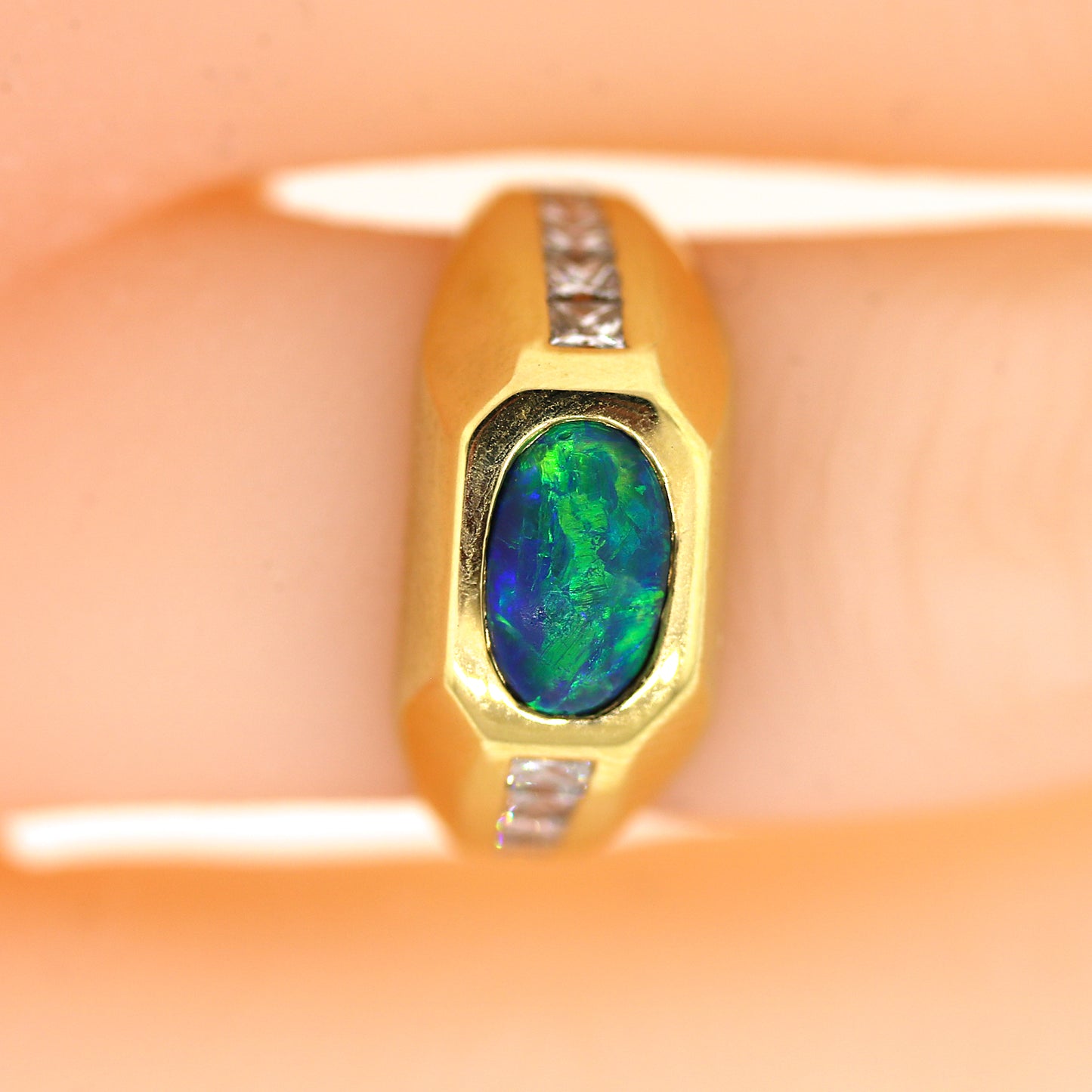Scintillating Opal & Diamond Ring in 18k Gold