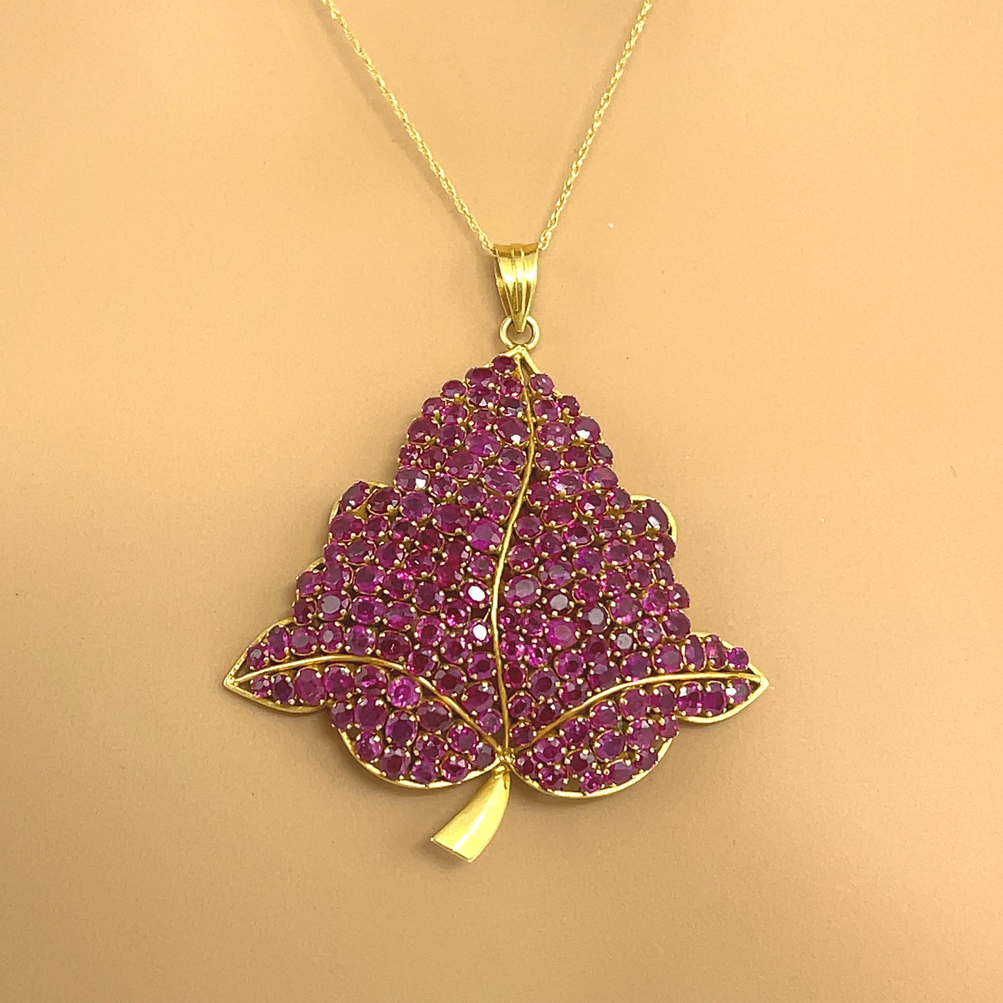 Ruby Leaf Pendant in 14k Yellow Gold