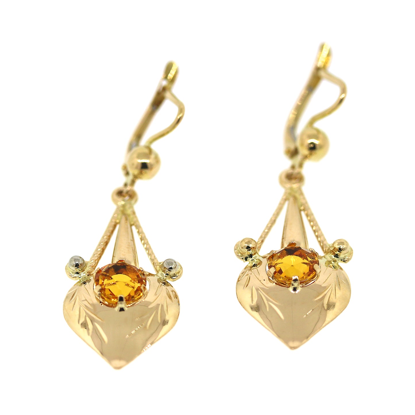 14k Yellow Gold and Citrine Hanging Earrings