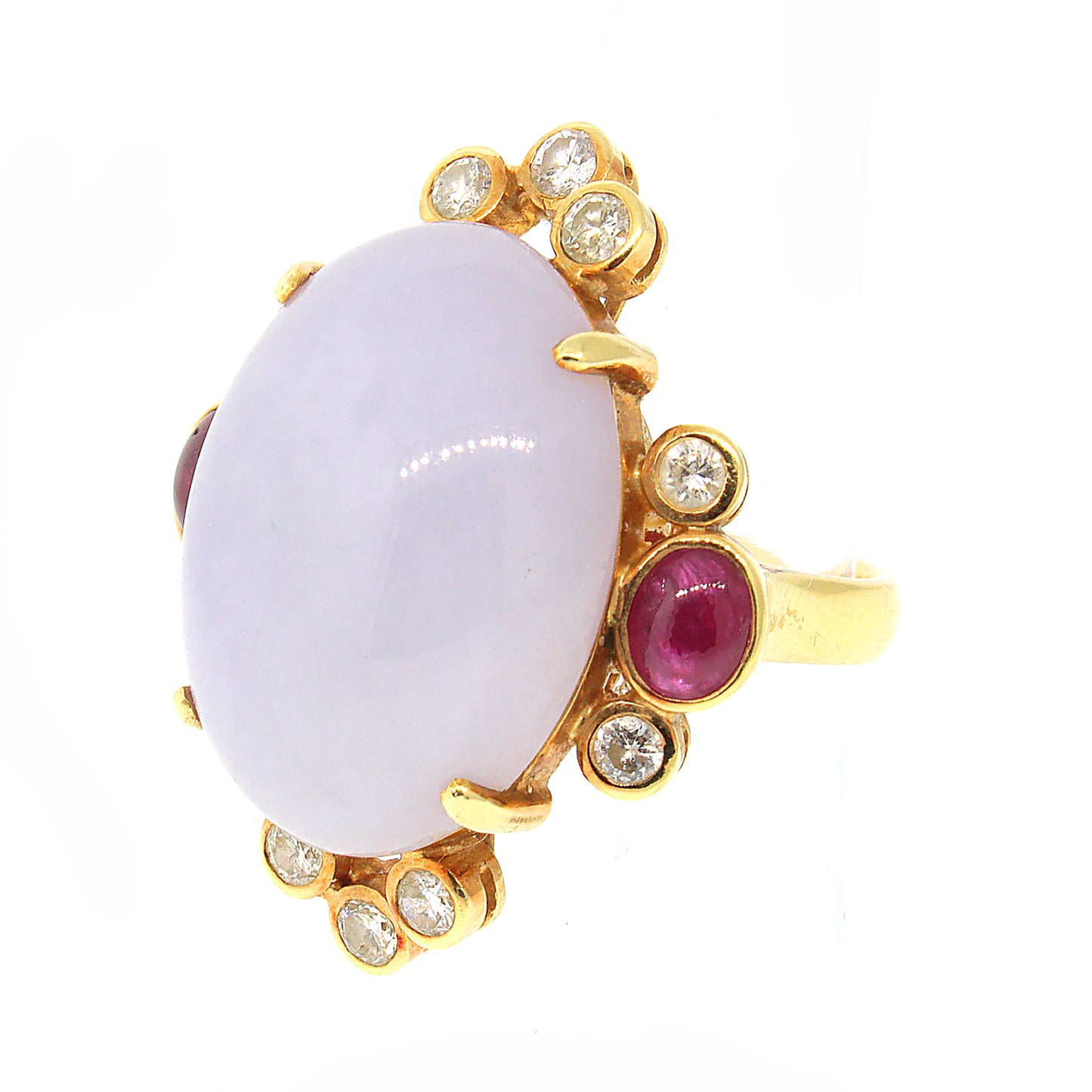 Lavender Jade, Ruby & Diamond Ring in 14k Gold