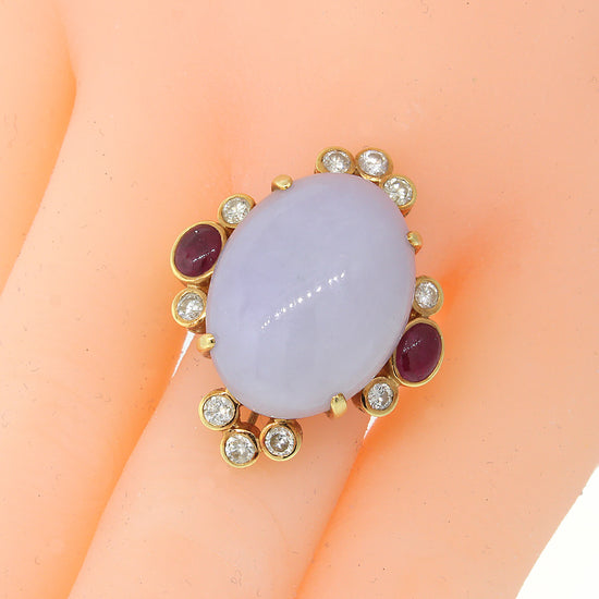Lavender Jade, Ruby & Diamond Ring in 14k Gold