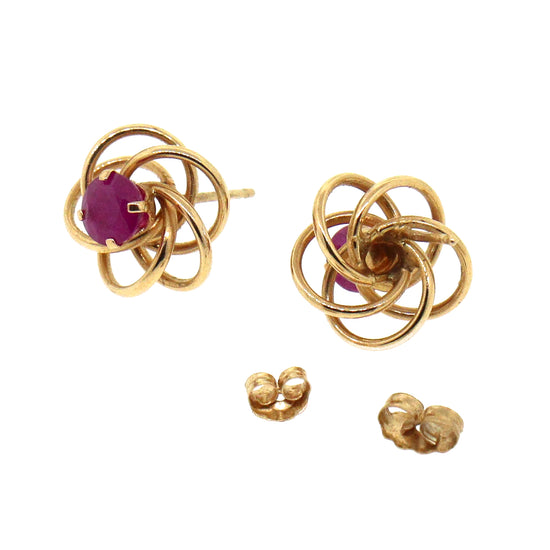 14k Yellow Gold Ruby Swirl Stud Earrings