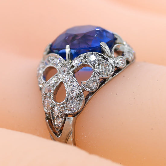 GIA Certified No Heat Blue Sapphire & Diamond Ring Size 5