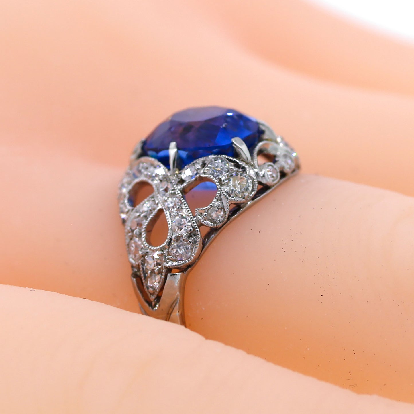 GIA Certified No Heat Blue Sapphire & Diamond Ring Size 5