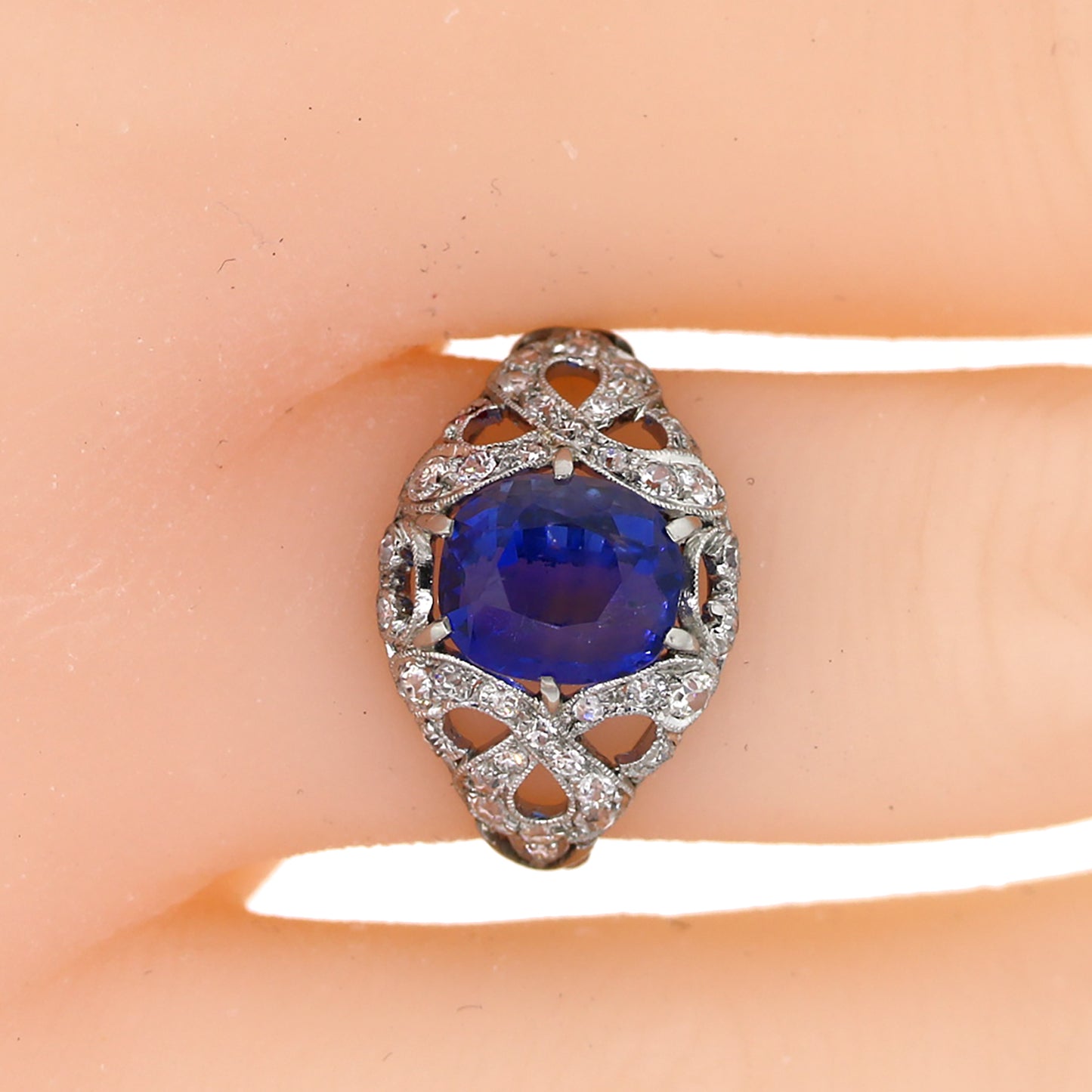 GIA Certified No Heat Blue Sapphire & Diamond Ring Size 5