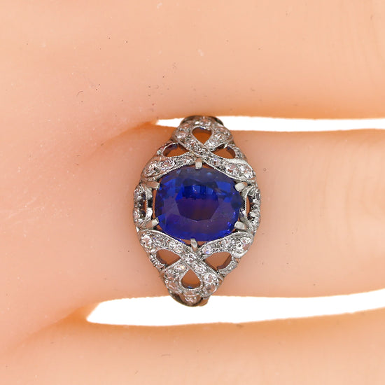 GIA Certified No Heat Blue Sapphire & Diamond Ring Size 5