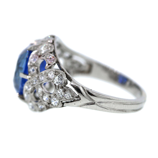 GIA Certified No Heat Blue Sapphire & Diamond Ring Size 5