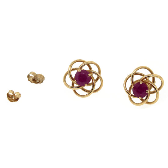 14k Yellow Gold Ruby Swirl Stud Earrings