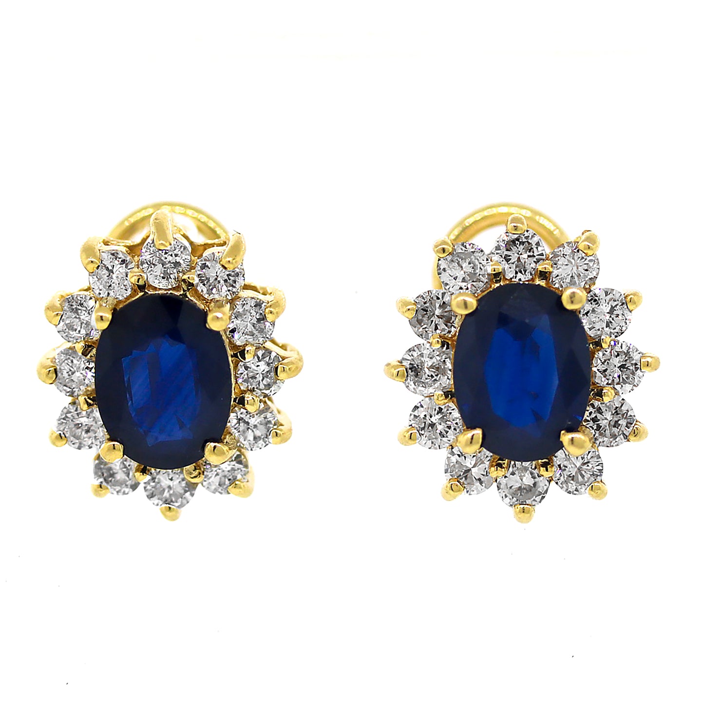 Blue Sapphire and Diamond Cluster Earrings