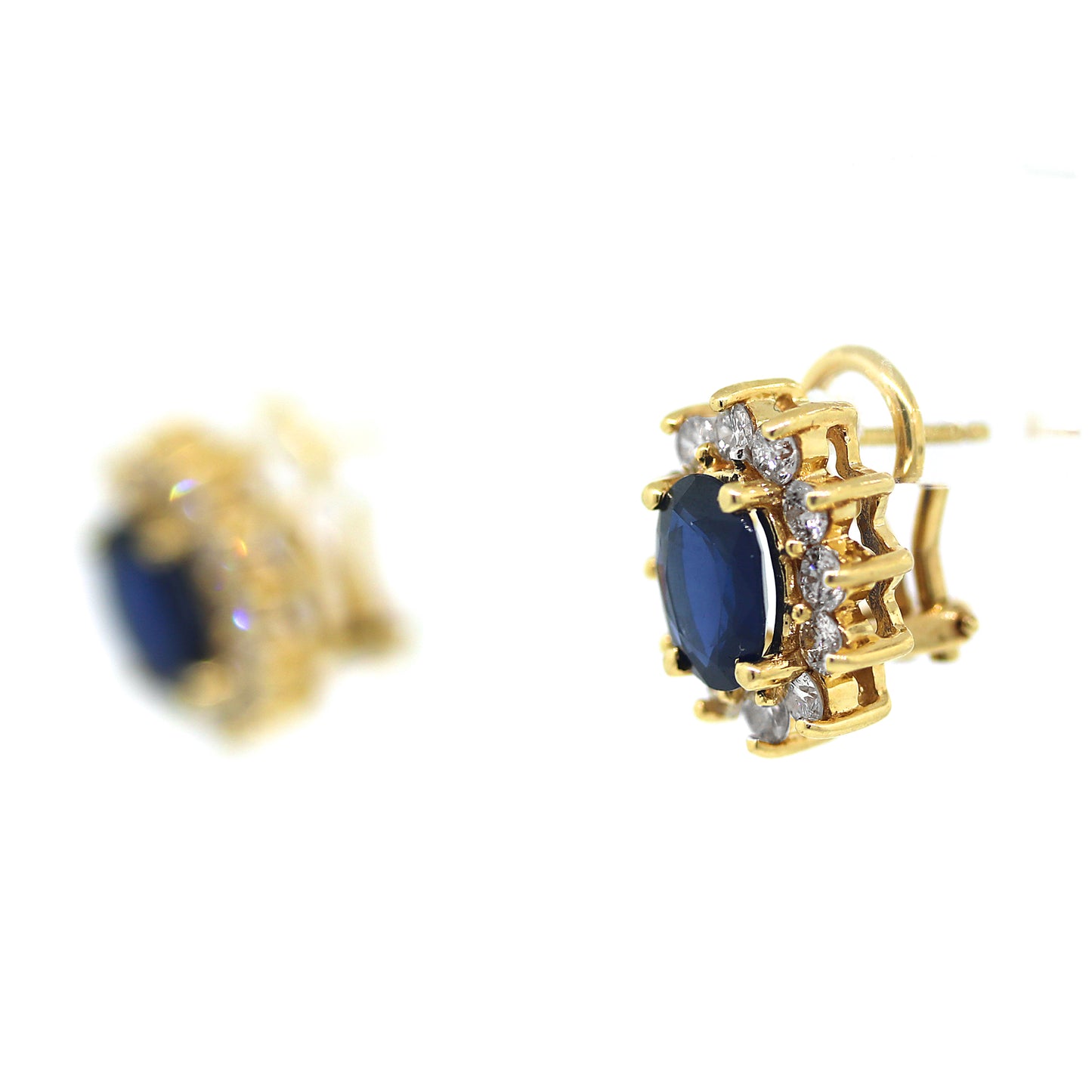 Blue Sapphire and Diamond Cluster Earrings