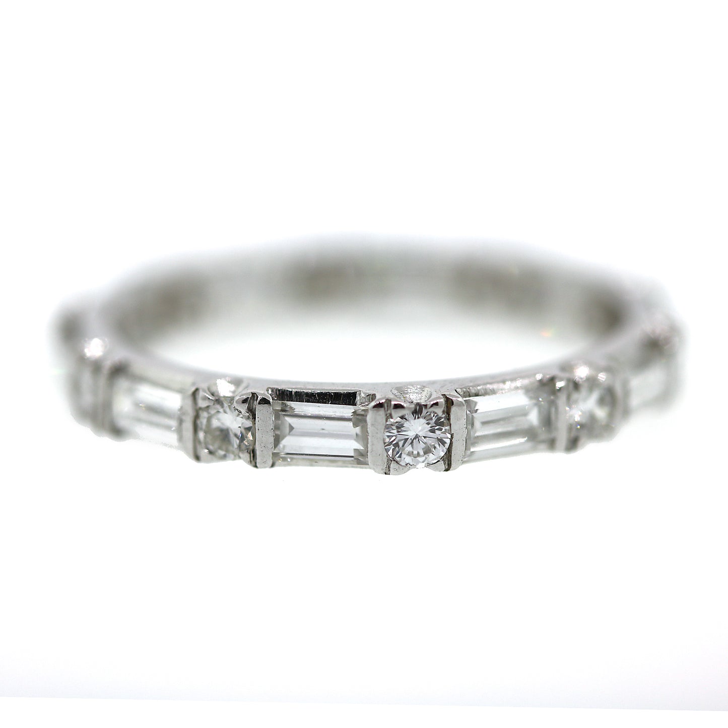 Platinum Baguette and Round Wedding Band Ring Size 6