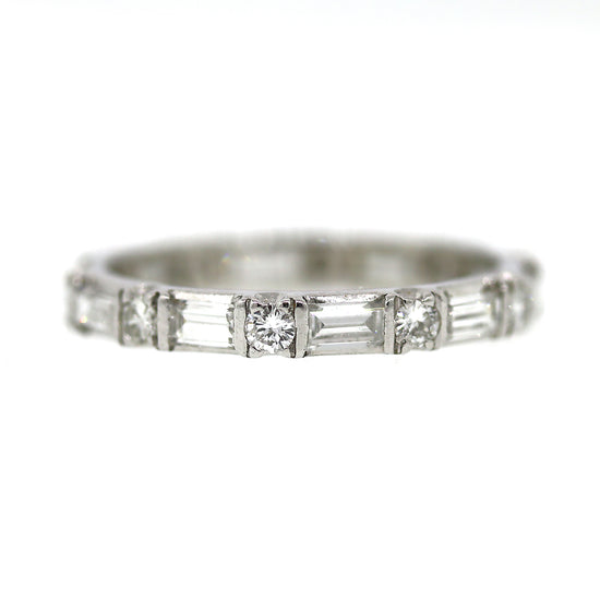 Platinum Baguette and Round Wedding Band Ring Size 6