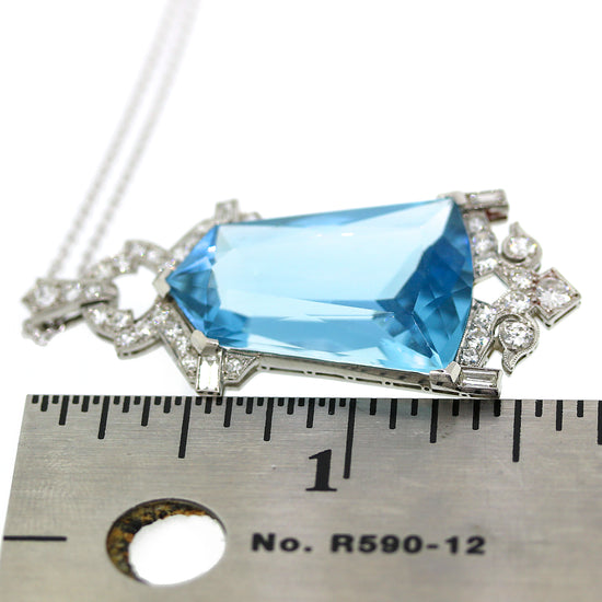 Art Deco Platinum Aquamarine and Diamond Pendant