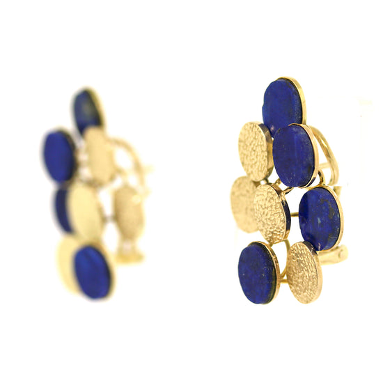 Lapis and Textured Yellow Gold Bubbles Earrings